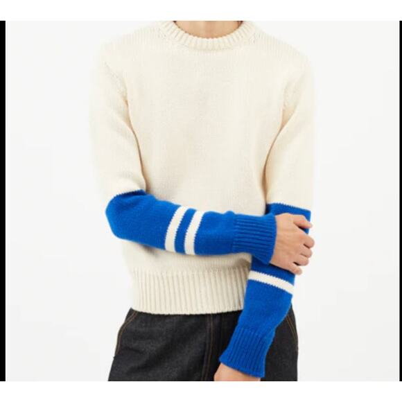 CALVIN KLEIN 205W39THNYC Men's Wool Cream and Blue Crew - M - Picture 8 of 8